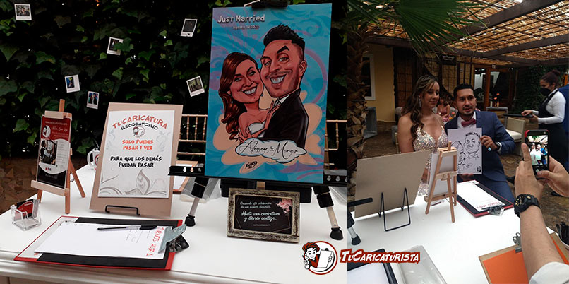 Boda y caricaturas en Hacienda Montecano